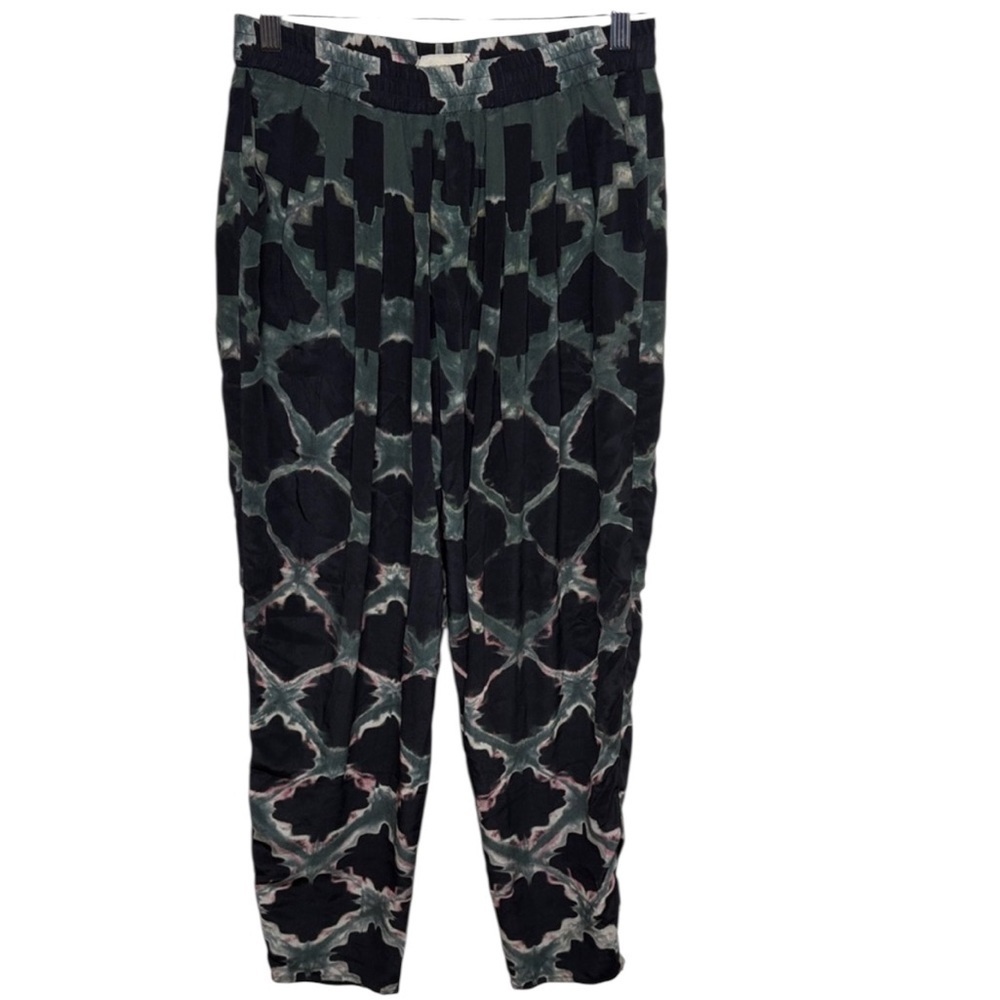Laura Siegel Black Green Clamp Dye Silk Harem Pants Women Size S